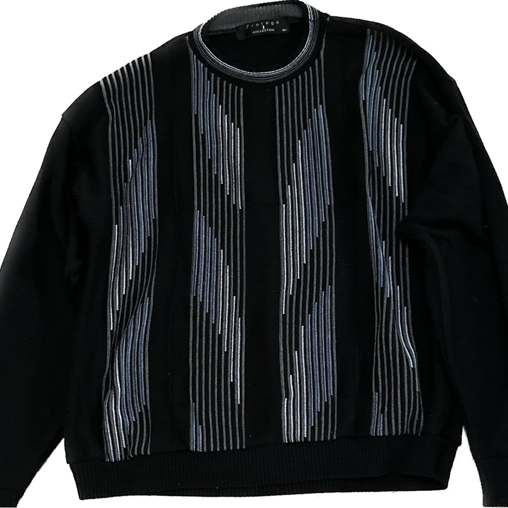 Vintage 80s/90s Men’s M Protege Collection Coogi-Style Knit Sweater Black/Blue